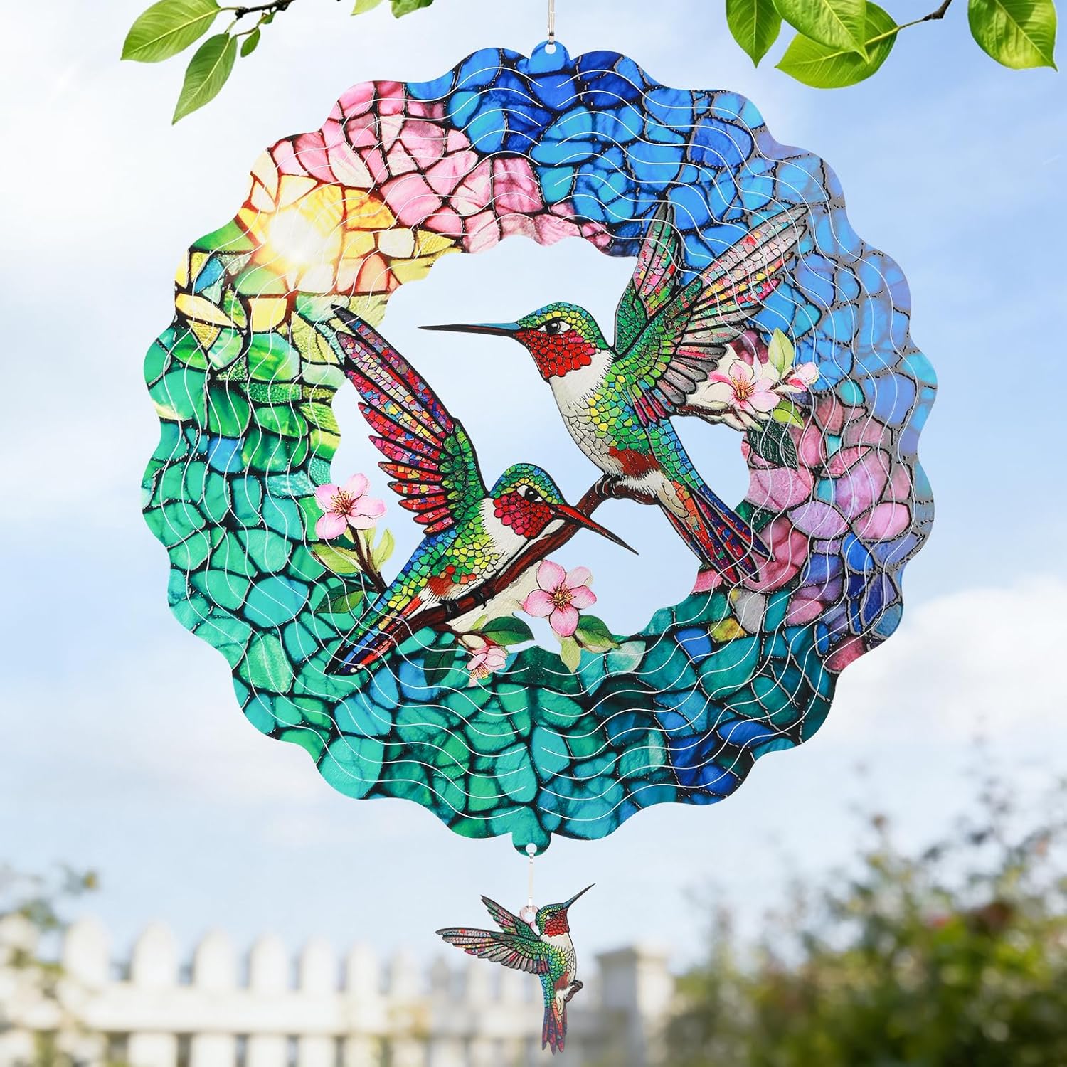 🌿 3D Wind Spinner – Hummingbird, Cardinal & Sunflower Garden Decor