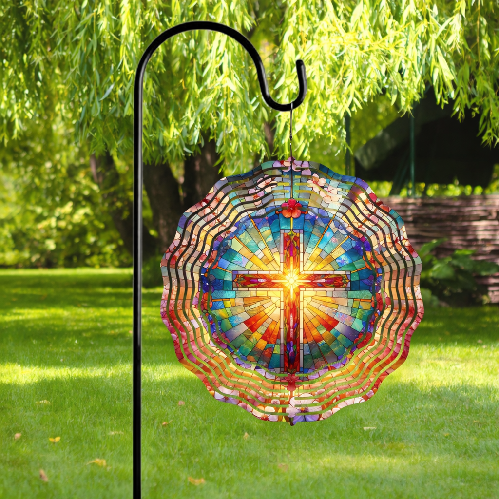🌿 3D Wind Spinners – Cross Garden Decor