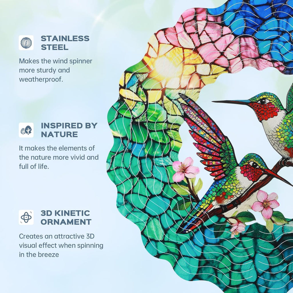 🌿 3D Wind Spinner – Hummingbird, Cardinal & Sunflower Garden Decor