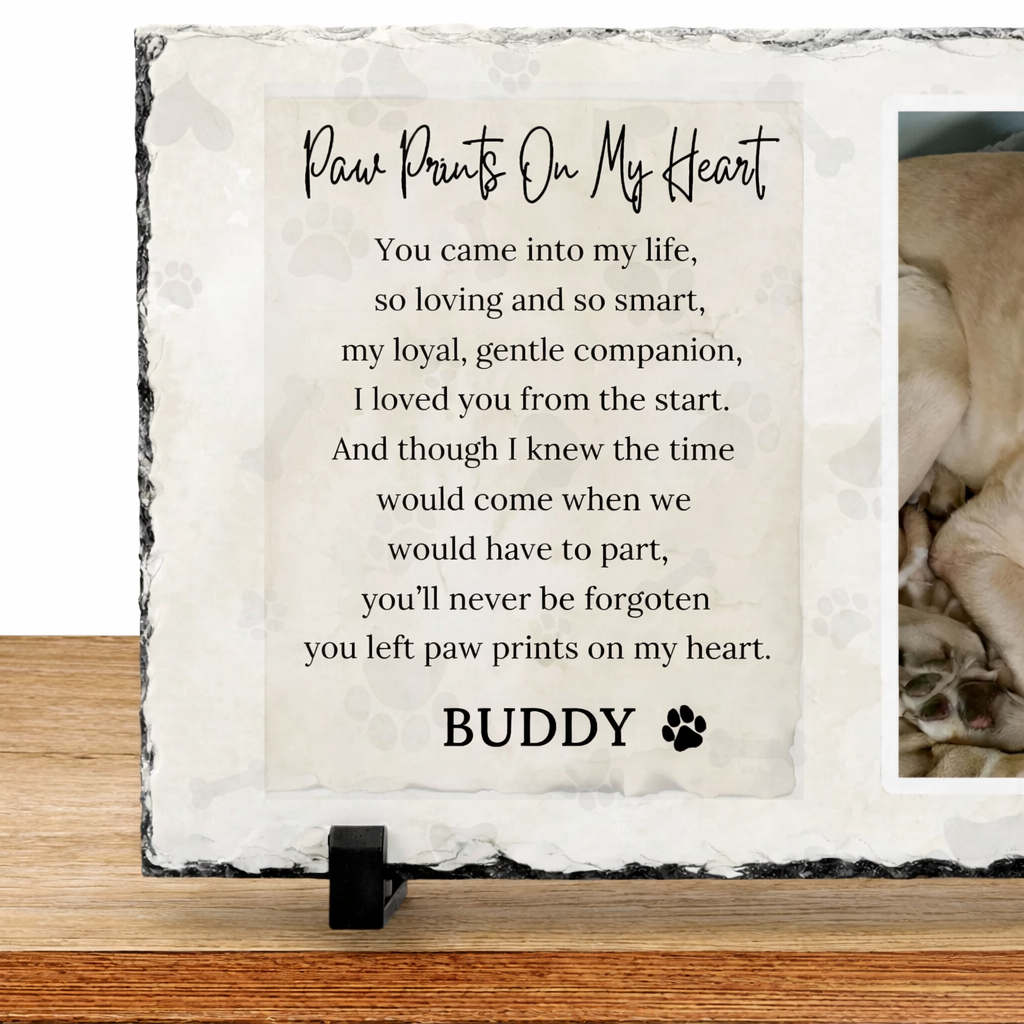 Pet Memorial Photo Plaque – Paw prints on my heart