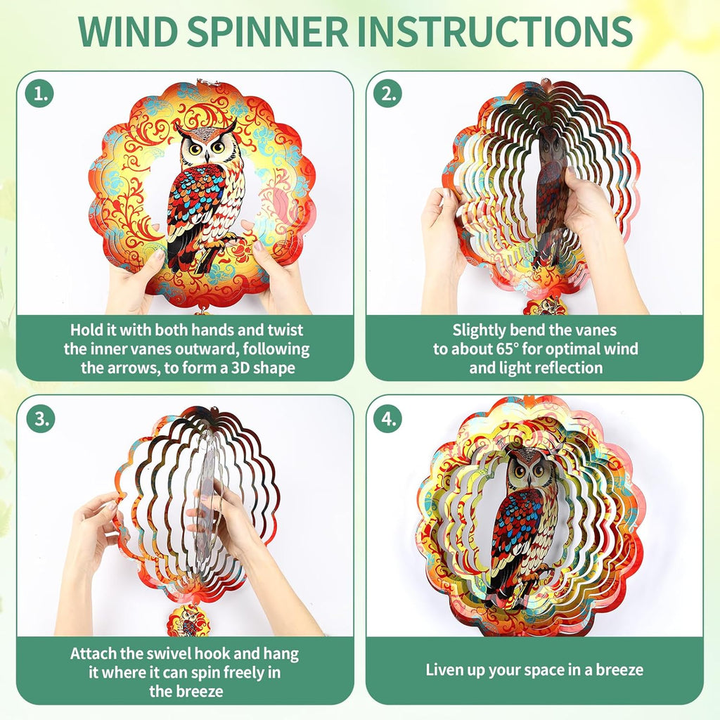 🌿 3D Wind Spinner – Owl Garden Decor