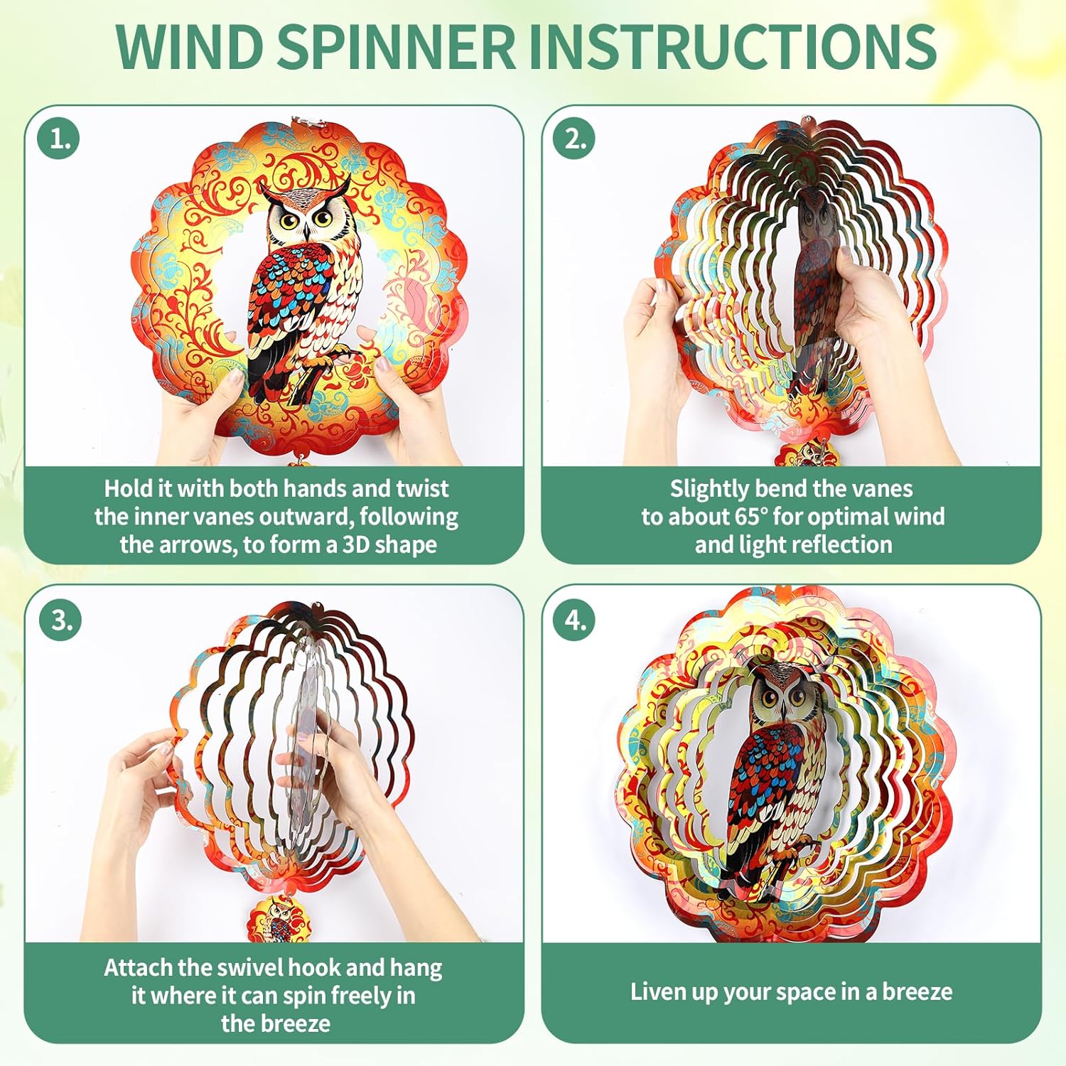 🌿 3D Wind Spinner – Owl Garden Decor