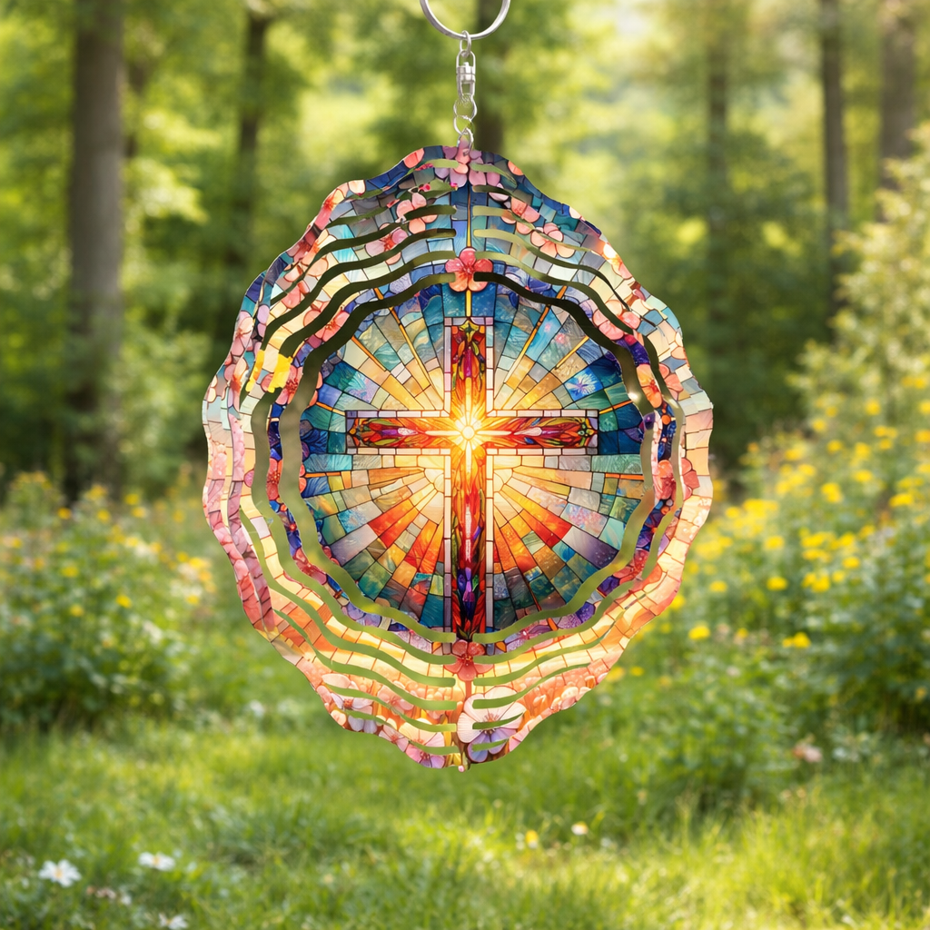 🌿 3D Wind Spinners – Cross Garden Decor