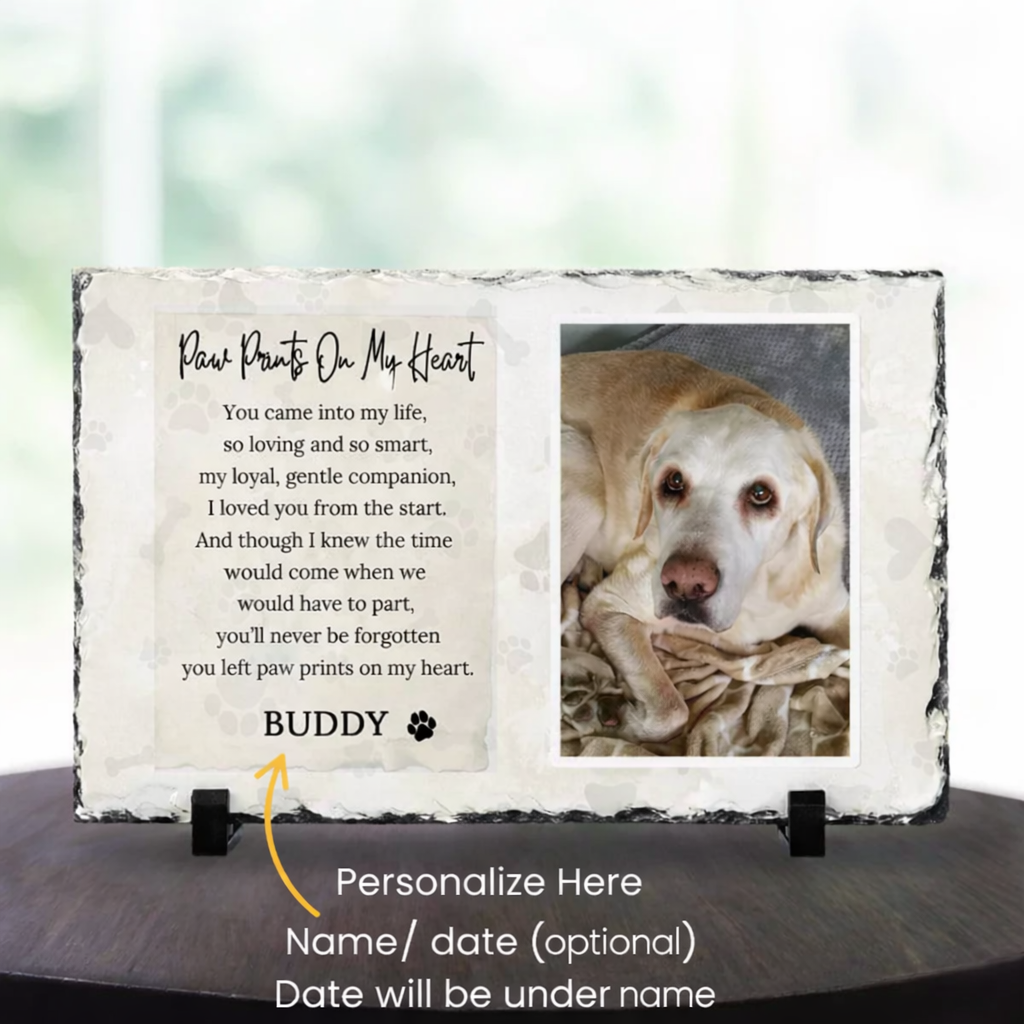 Pet Memorial Photo Plaque – Paw prints on my heart