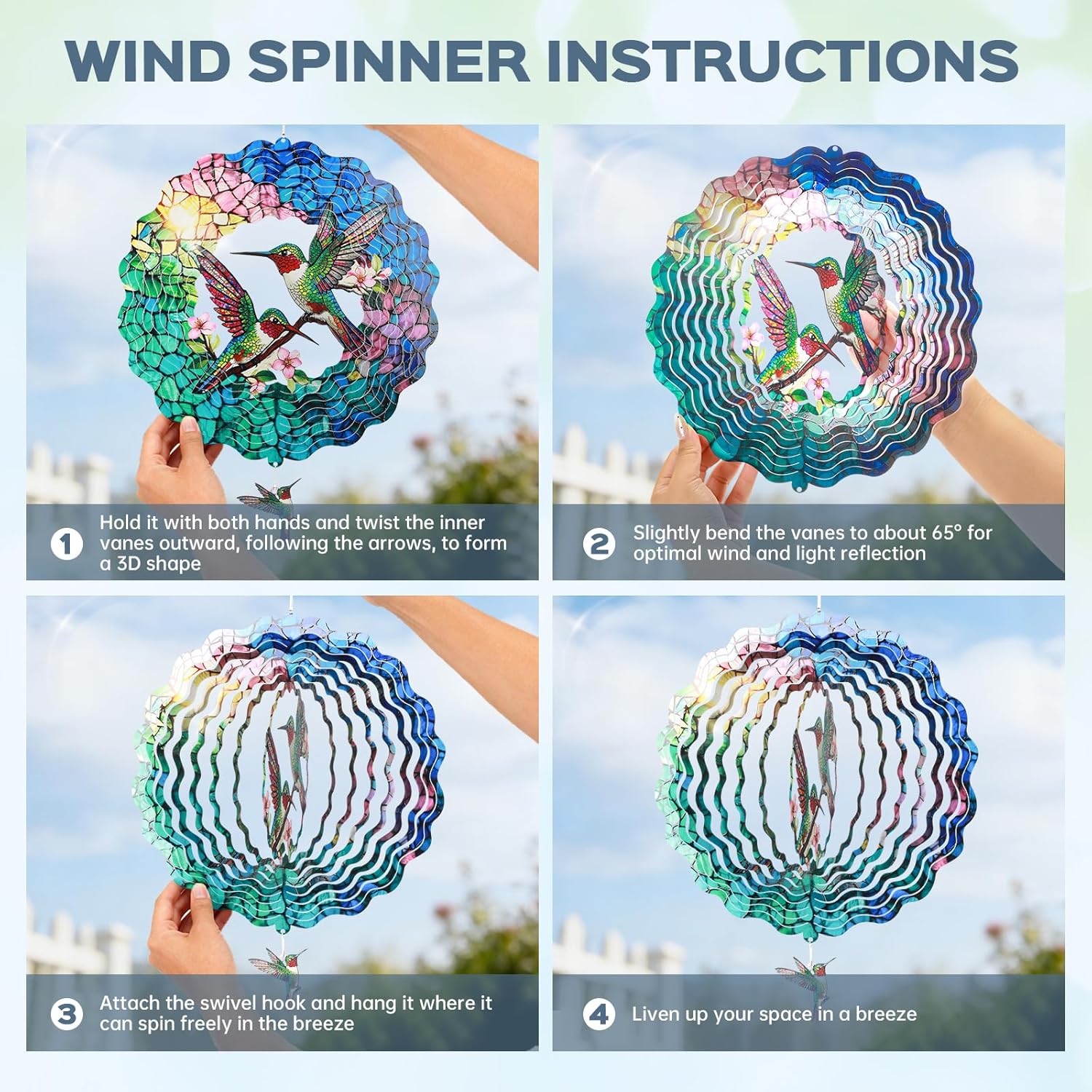 🌿 3D Wind Spinner – Hummingbird, Cardinal & Sunflower Garden Decor
