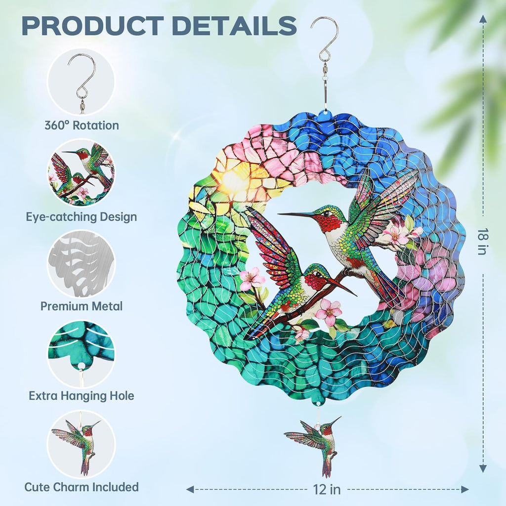 🌿 3D Wind Spinner – Hummingbird, Cardinal & Sunflower Garden Decor
