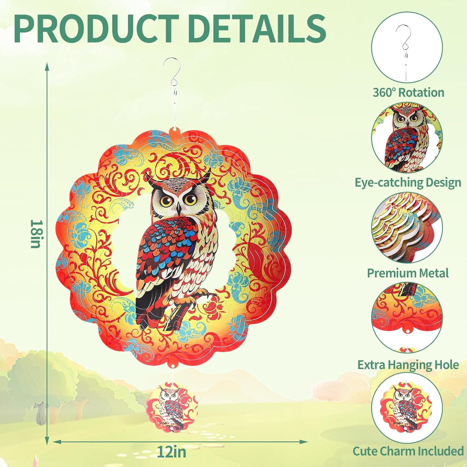 🌿 3D Wind Spinner – Owl Garden Decor