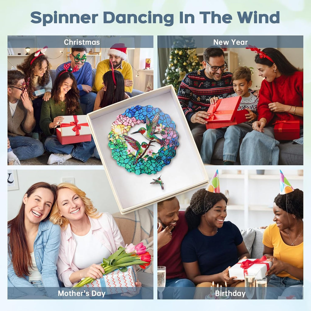 🌿 3D Wind Spinner – Hummingbird, Cardinal & Sunflower Garden Decor