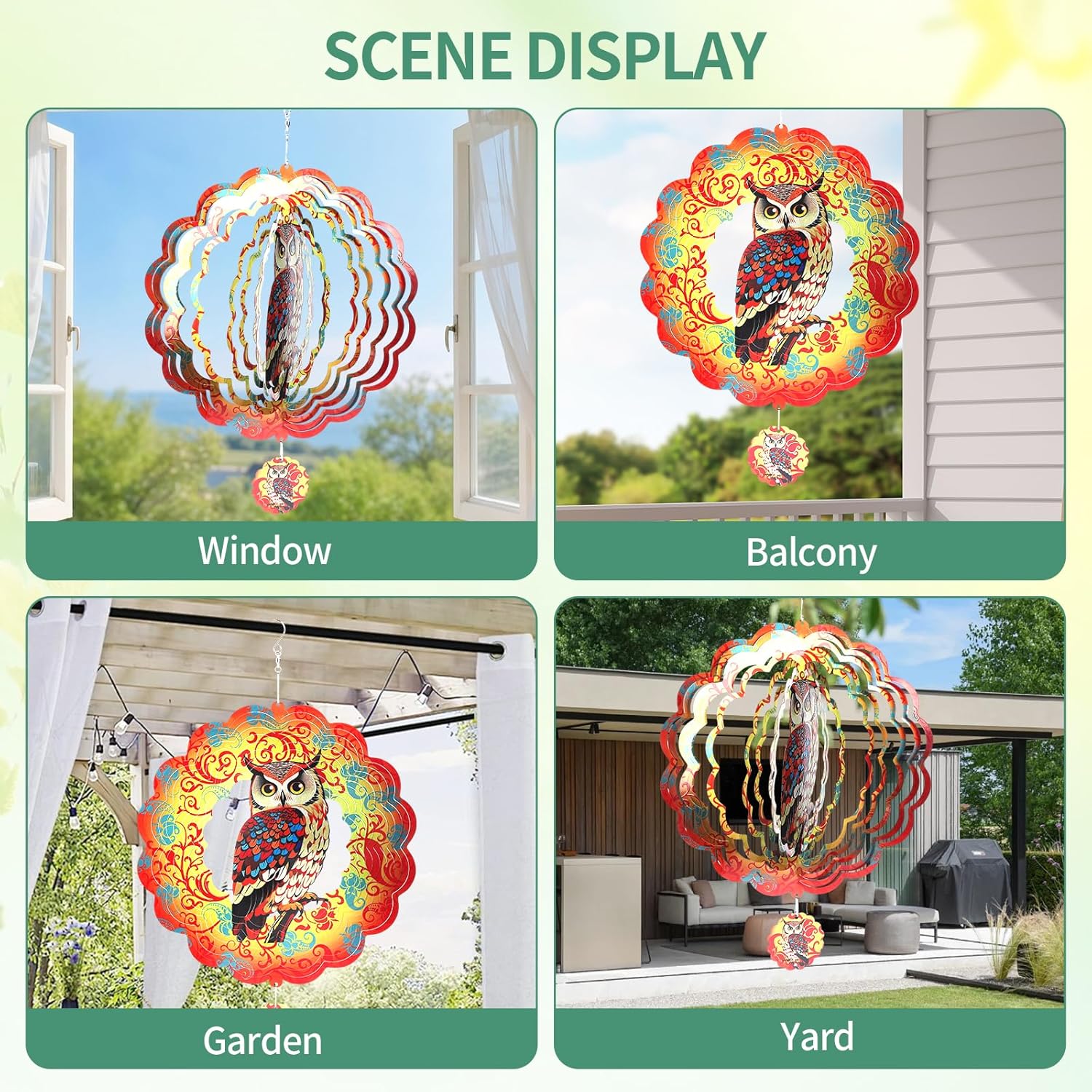 🌿 3D Wind Spinner – Owl Garden Decor