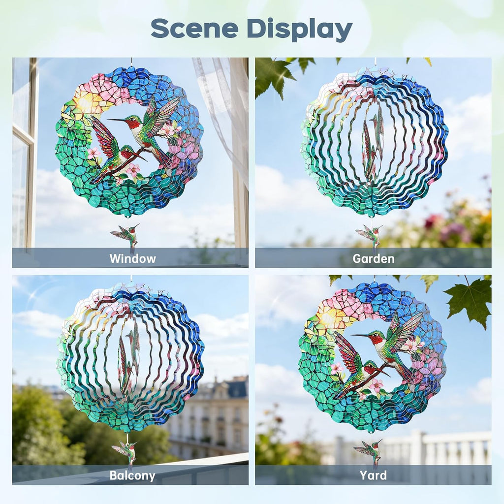 🌿 3D Wind Spinner – Hummingbird, Cardinal & Sunflower Garden Decor