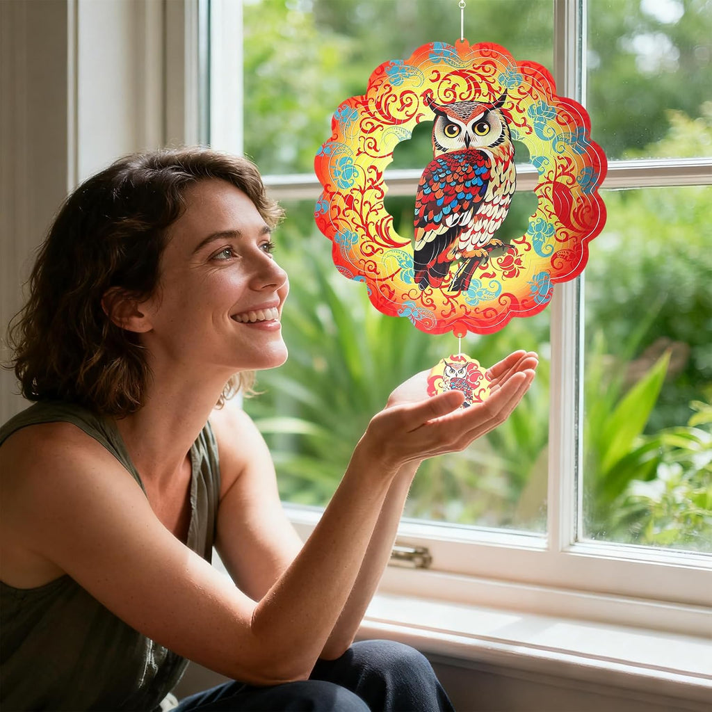 🌿 3D Wind Spinner – Owl Garden Decor