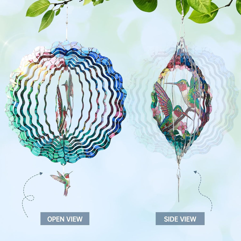 🌿 3D Wind Spinner – Hummingbird, Cardinal & Sunflower Garden Decor