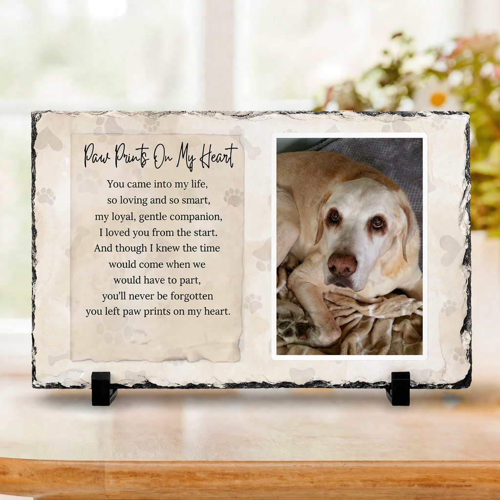 Pet Memorial Photo Plaque – Paw prints on my heart