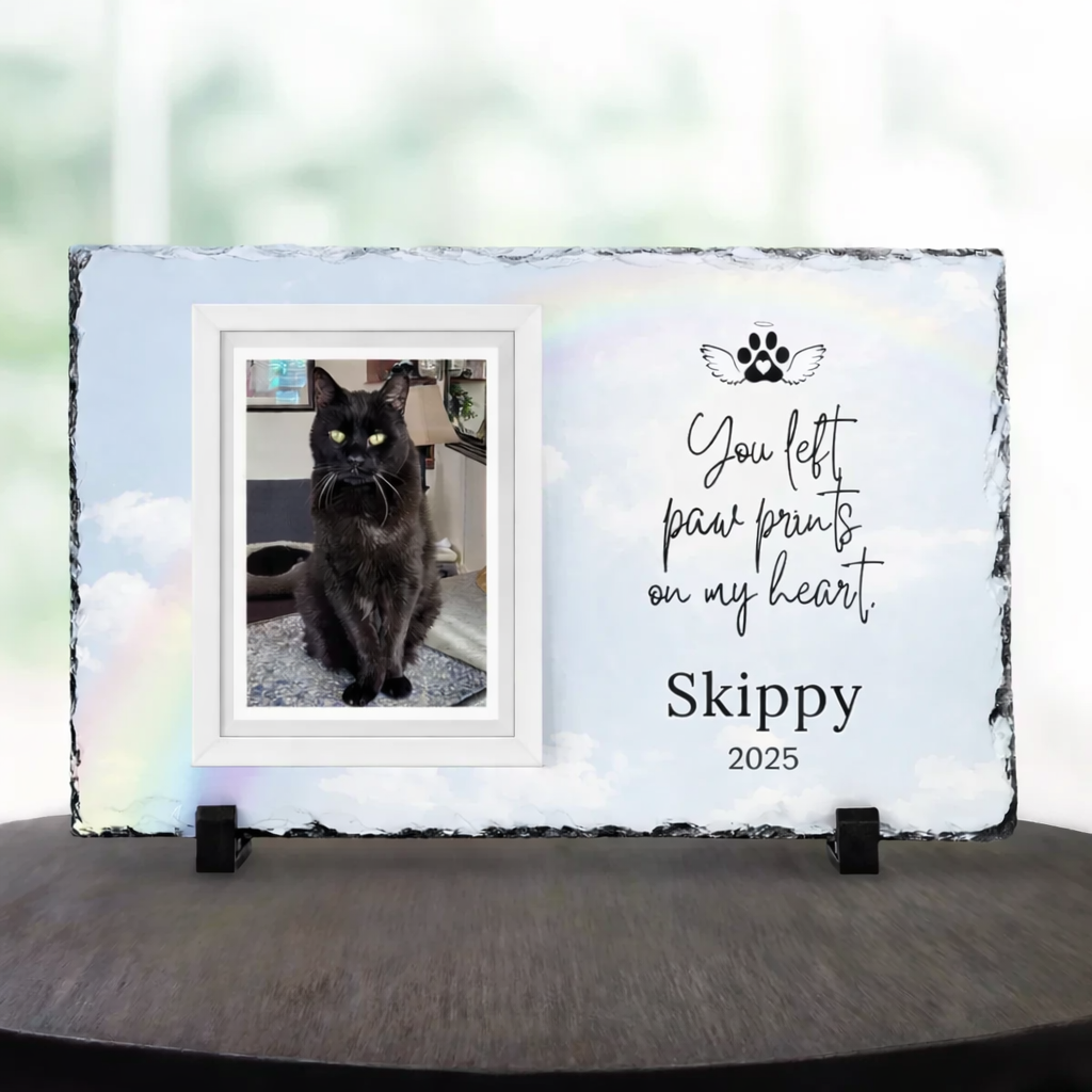 Pet Memorial Photo Plaque – You left paw prints