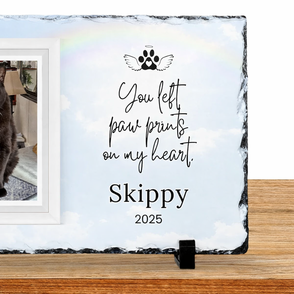 Pet Memorial Photo Plaque – You left paw prints