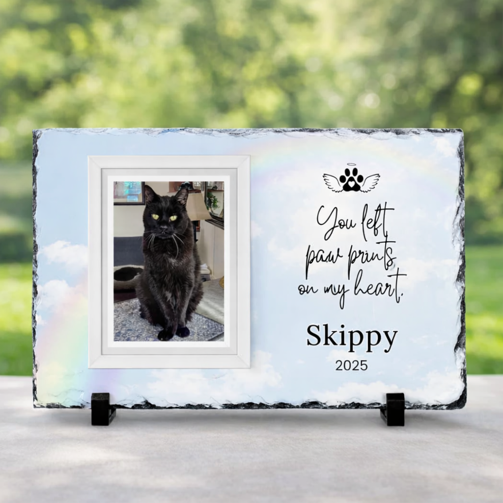 Pet Memorial Photo Plaque – You left paw prints